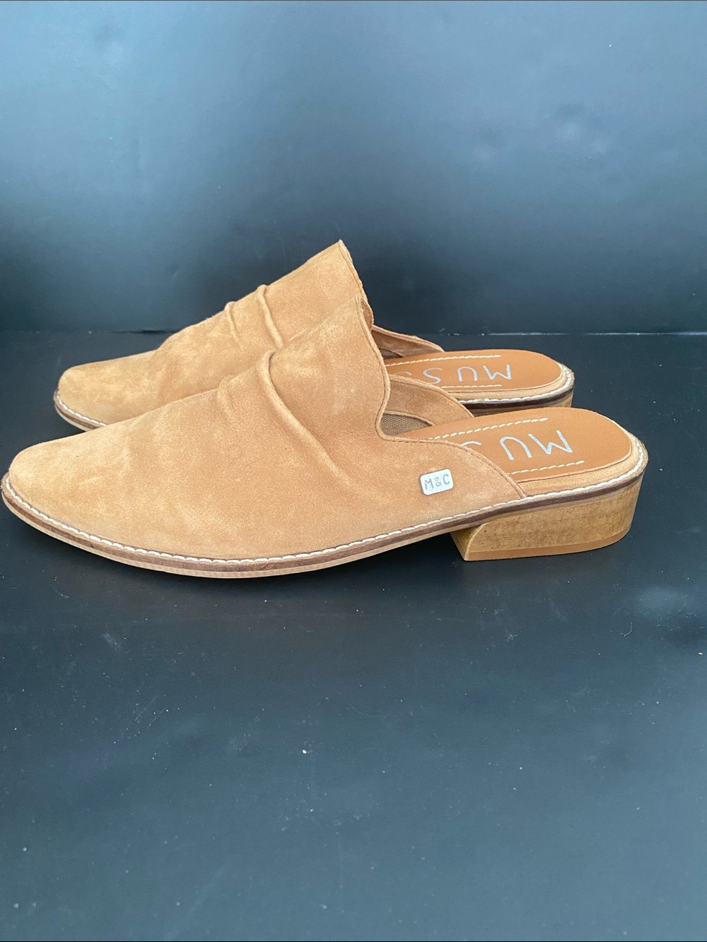 Musse &Cloud Pointed Toe Heeled Suede Mules Tan Size 7 - Picture 3 of 9